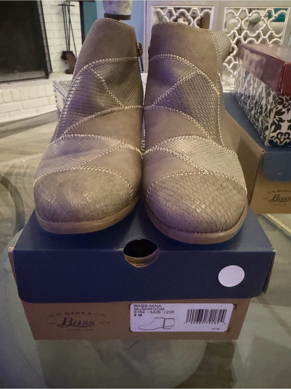Bass Nina Ankle Boots in Taupe Suede with Textured Panels